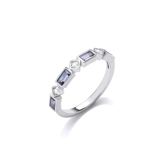 Silver Eternity style ring with Emerald & Princess Cut Tanzanite Cubic Zirconia Ring Cavendish French