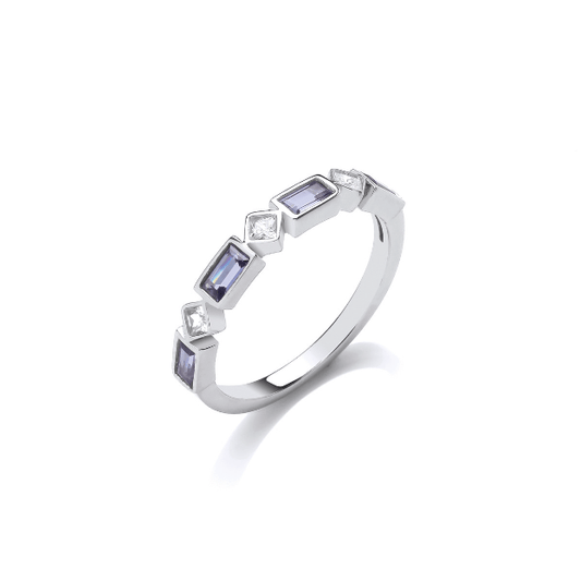 Silver Eternity style ring with Emerald & Princess Cut Tanzanite Cubic Zirconia Ring Cavendish French
