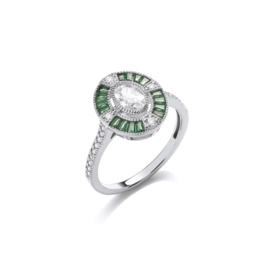 Silver Grand Deco Ring with Emerald Cubic Zirconia Ring Cavendish French