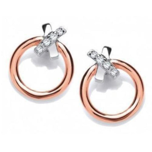 Silver rose gold hoop and cubic zirconia kiss earrings Earrings Cavendish French   