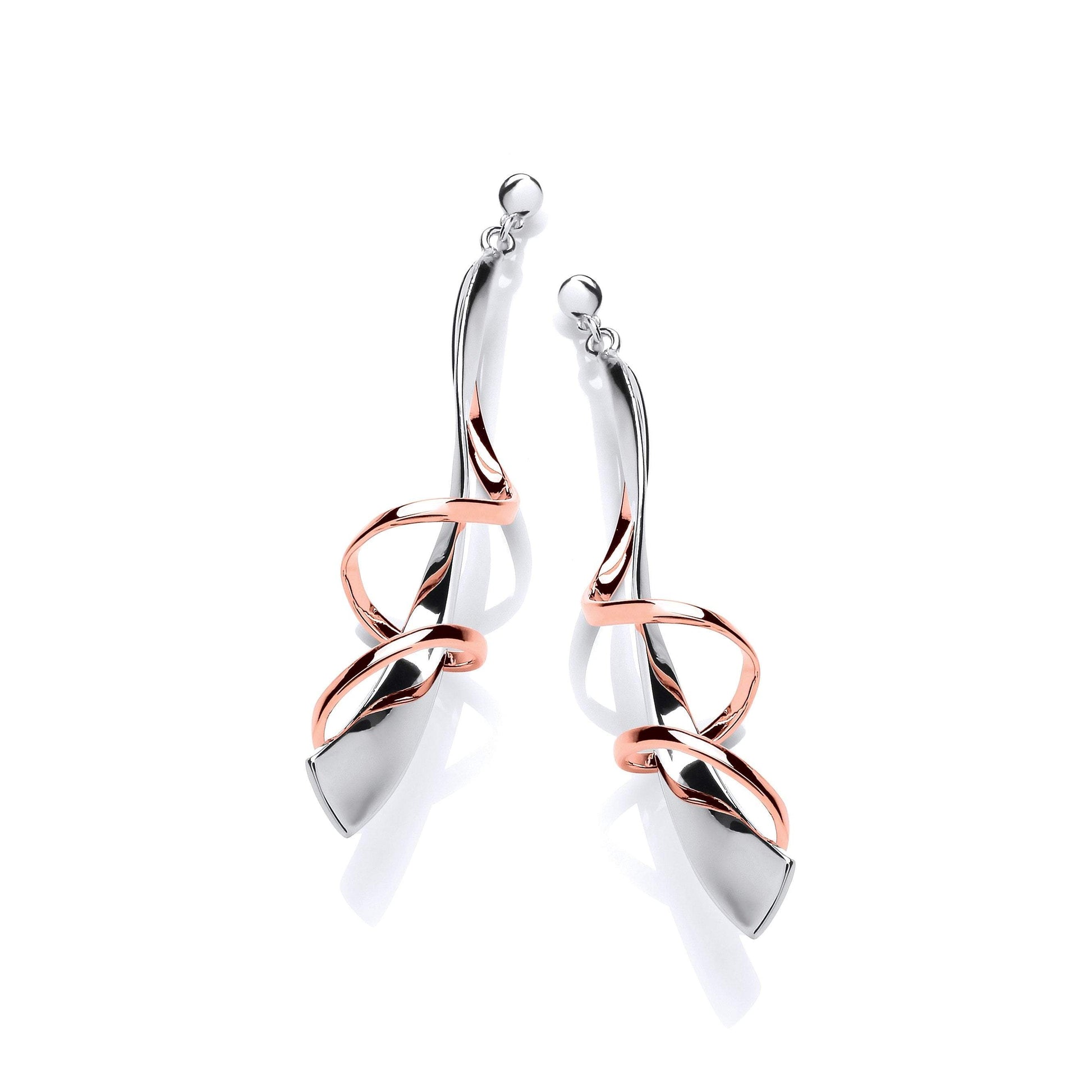 Silver rose gold twirl drop earrings Earrings Cavendish French   