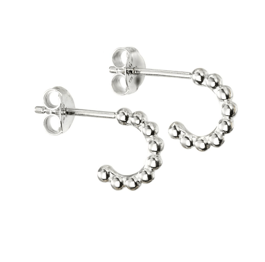 Silver Small Layering Ball 3/4 Hoops Earrings Gecko