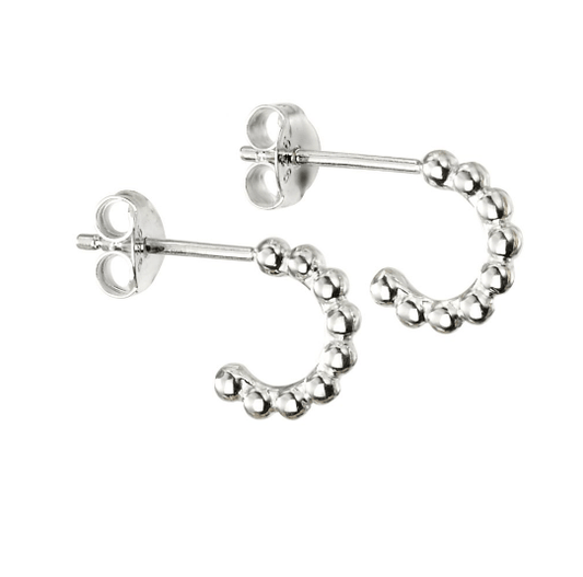 Silver Small Layering Ball 3/4 Hoops Earrings Gecko