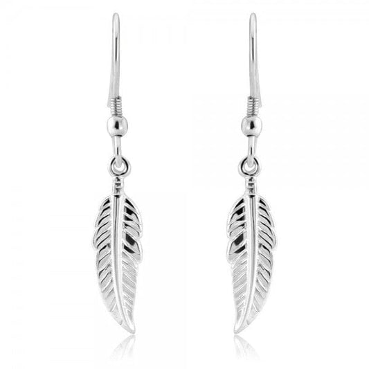Silver tribal feather hook earrings Earrings Trink