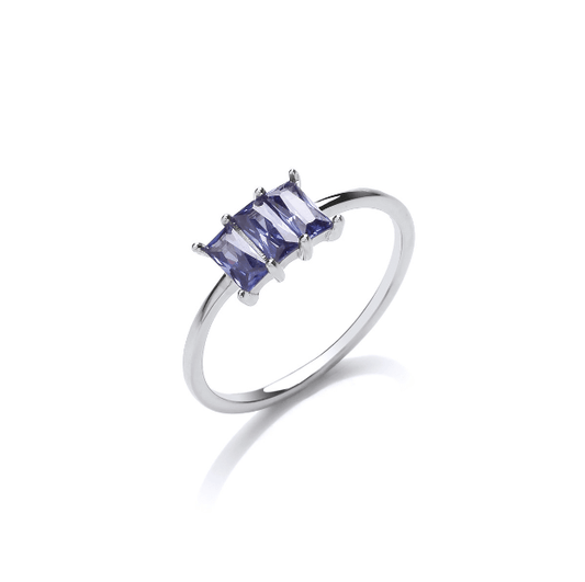 Silver Trio Grande with Tanzanite Cubic Zirconia Ring Cavendish French