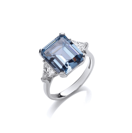 Silver Vintage Vegas Ring with Aquamarine Cubic Zirconia Ring Cavendish French