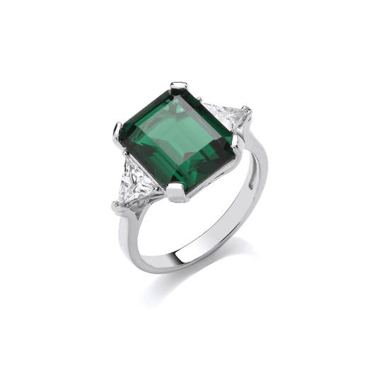 Silver Vintage Vegas Ring with Emerald Cubic Zirconia Ring Cavendish French