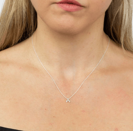 Simple Silver Initial Necklace (A-Z) Pendant Gecko