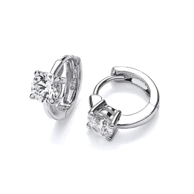 Small Silver Solitaire Huggie Earrings Earrings Cavendish French