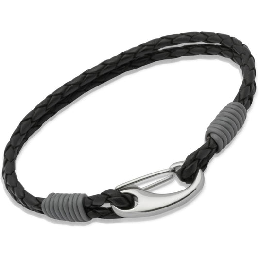 Steel black with grey Leather bracelet Bracelet Unique   