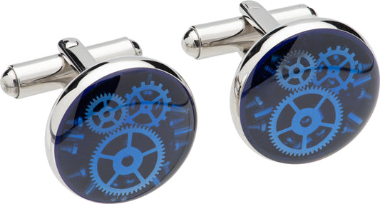 Steel blue enamel and carbon fibre cog cufflinks Cufflinks Rock Lobster Jewellery