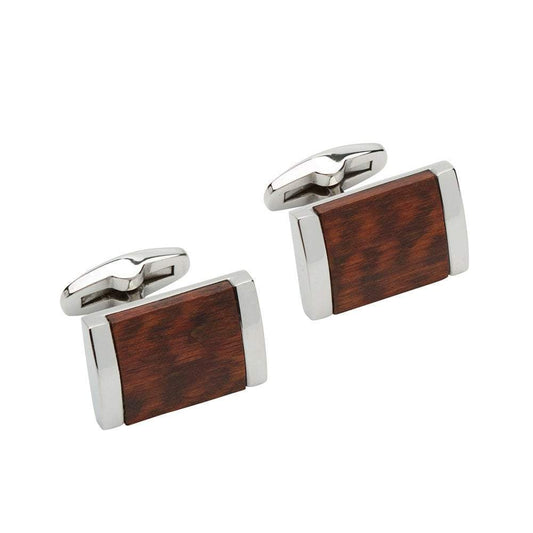 Steel rectangle cufflinks with dark brown wood inlay Cufflinks Rock Lobster Jewellery   