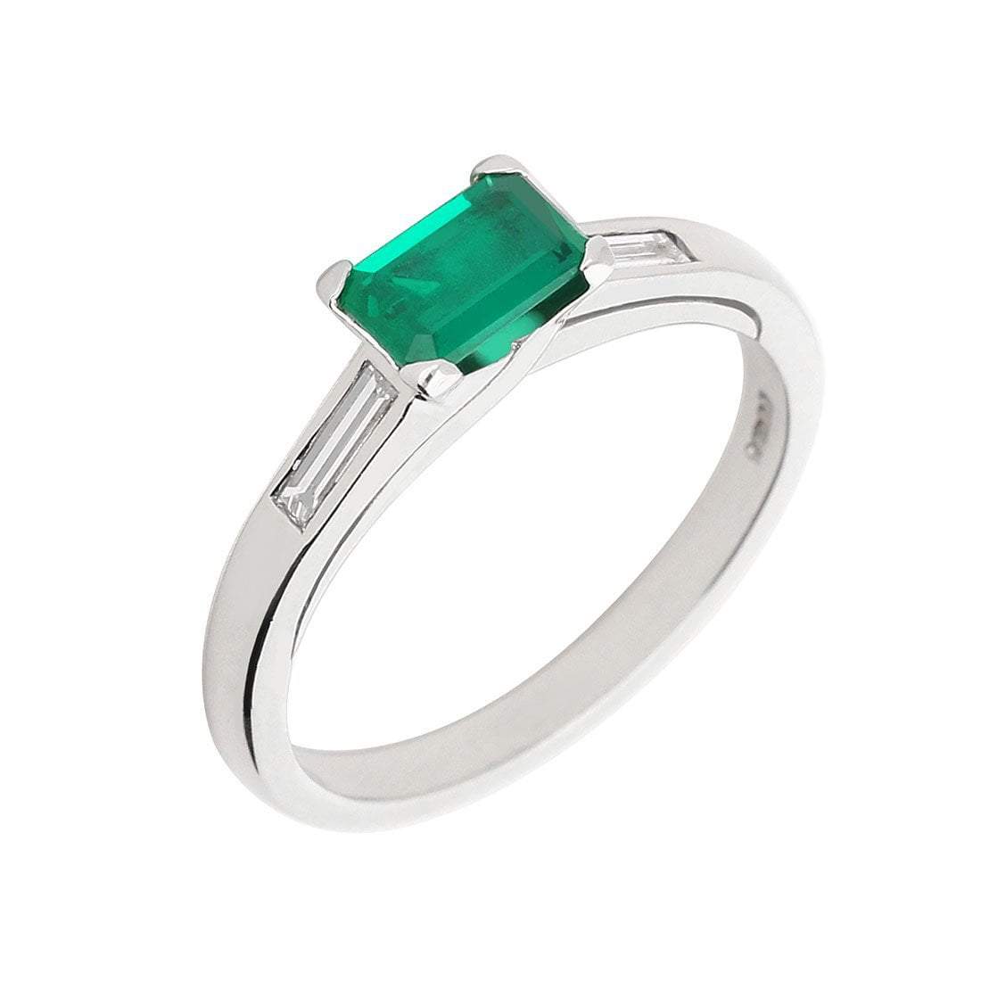 Platinum & emerald ring with baguette diamonds Ring Christopher Wharton   